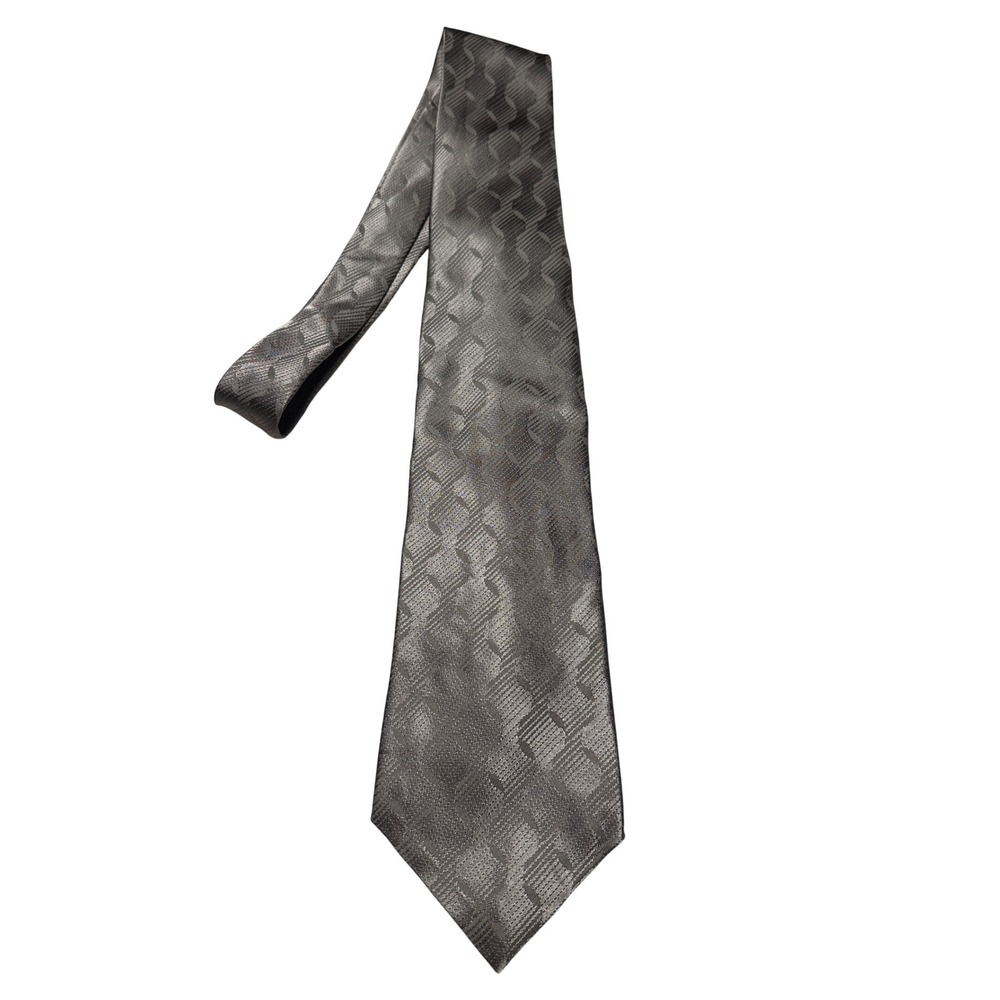 Vintage Don‎ Loper Beverly Hills Mens Tie Gray Geometric Jacquard Polyester